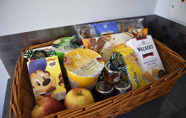 Enjoy a welcome hamper on arrival at Thistle Dubh Dandy self catering accommodation