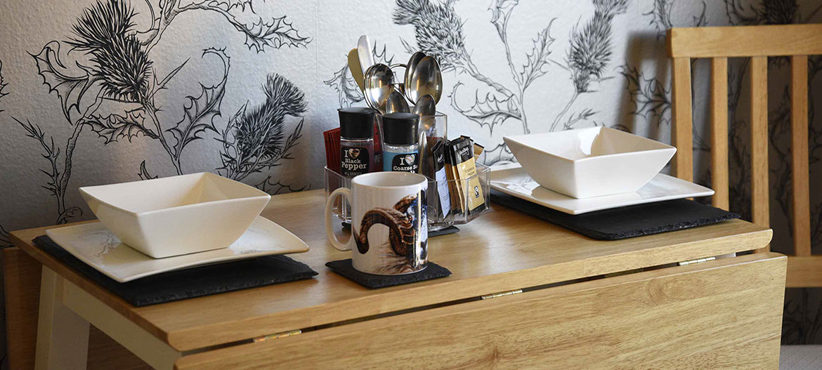 Thistle Dubh Dandy has a private dining table with crockery provided